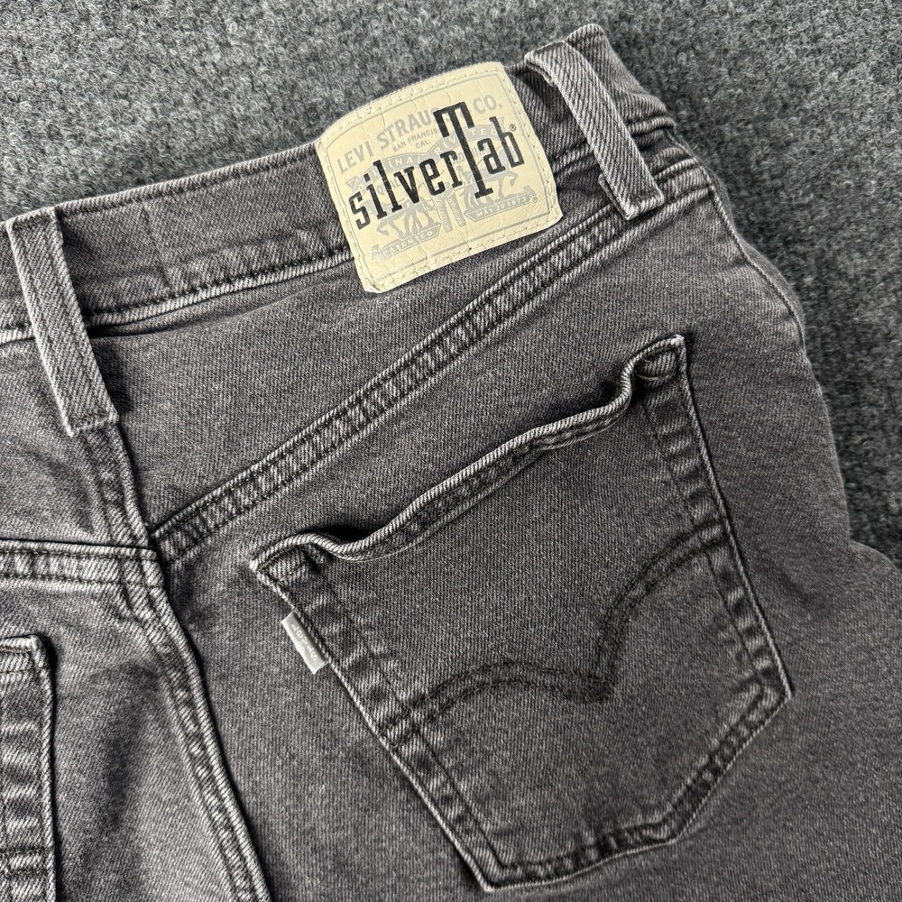 Levi's Silver Tab Jeans Women 31 Mom Jeans High Waist Leg Black Denim‎ EUC